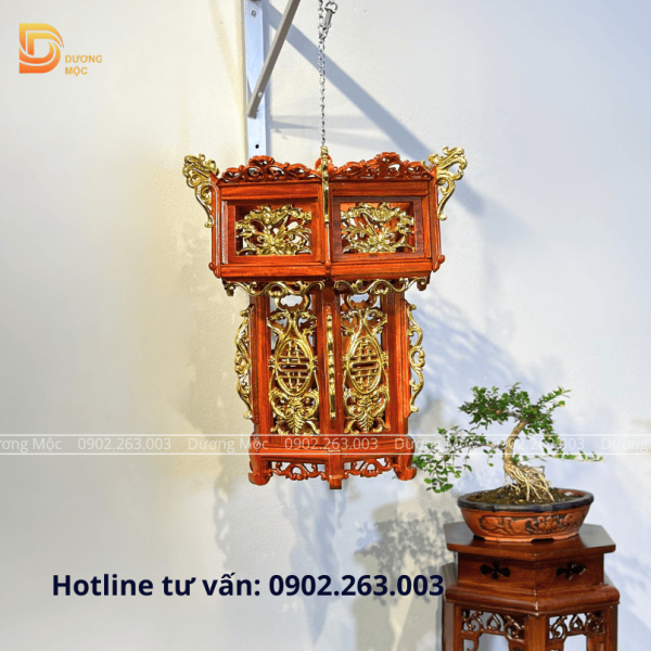 Đèn Lồng Gỗ Hương Hoa Sen Dát Vàng 55cm DL04 - Ảnh 8