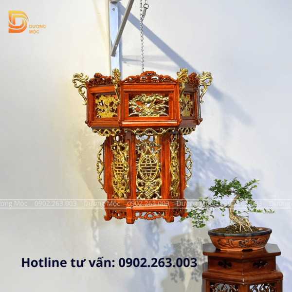 Đèn Lồng Gỗ Hương Hoa Sen Dát Vàng 55cm DL04 - Ảnh 7