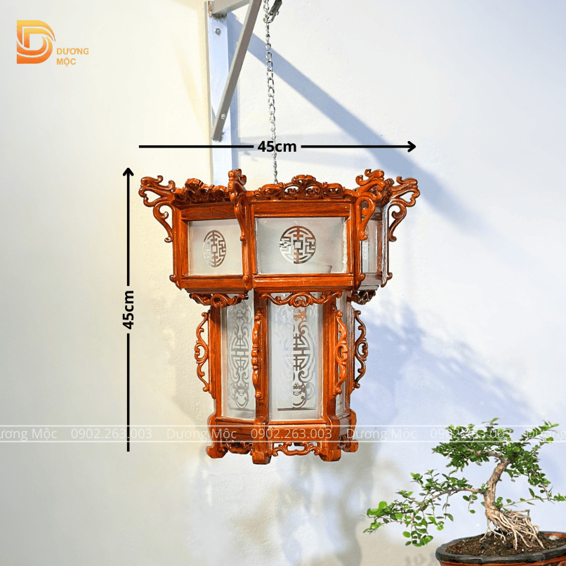 Đèn Lồng Gỗ Hương Mặt Kính 45cm DL01