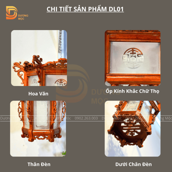 Đèn Lồng Gỗ Hương Mặt Kính 45cm DL01 - Ảnh 7