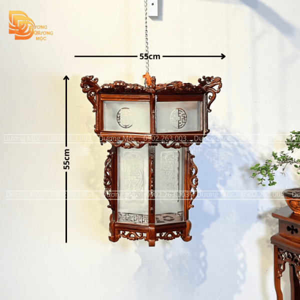 Đèn Lồng Gỗ Hương Mặt Kính 55cm DL06 - Ảnh 3
