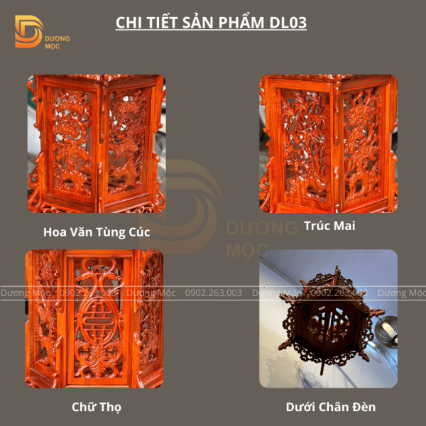 Đèn Lồng Tứ Quý Gỗ Hương 43cm DL03 - Ảnh 10