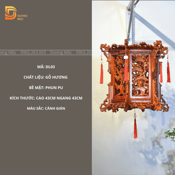 Đèn Lồng Tứ Quý Gỗ Hương 43cm DL03 - Ảnh 2