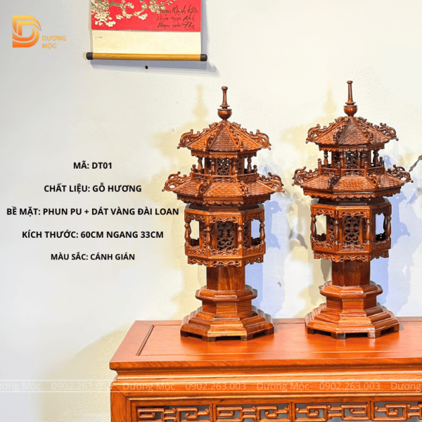 Đèn Thờ 2 Tầng Gỗ Hương 60cm DT01 - Ảnh 2