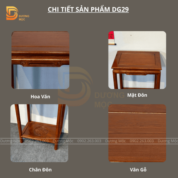 Đôn Chữ Nhật Gỗ Hương Chân Tròn 60cm DG29 - Ảnh 11
