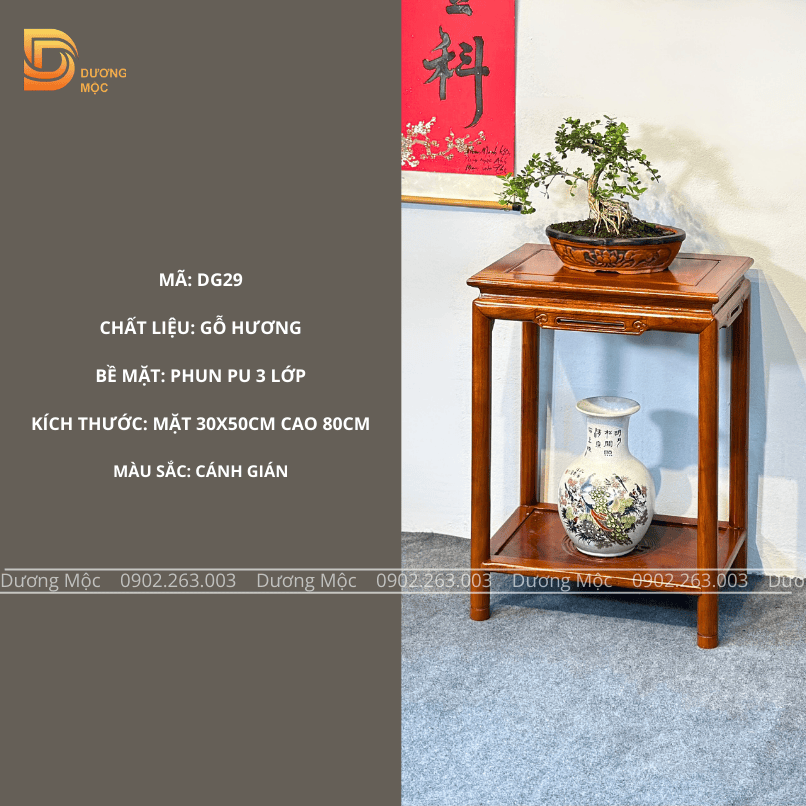 Đôn Chữ Nhật Gỗ Hương Chân Tròn 80cm DG29