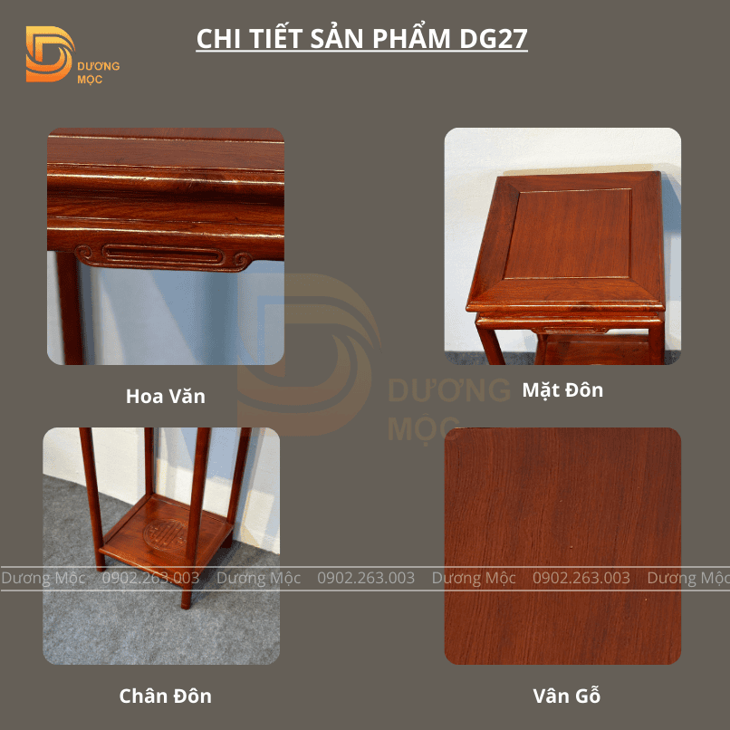 Đôn Vuông Gỗ Hương Chân Tròn 35x70cm DG27 - Ảnh 9
