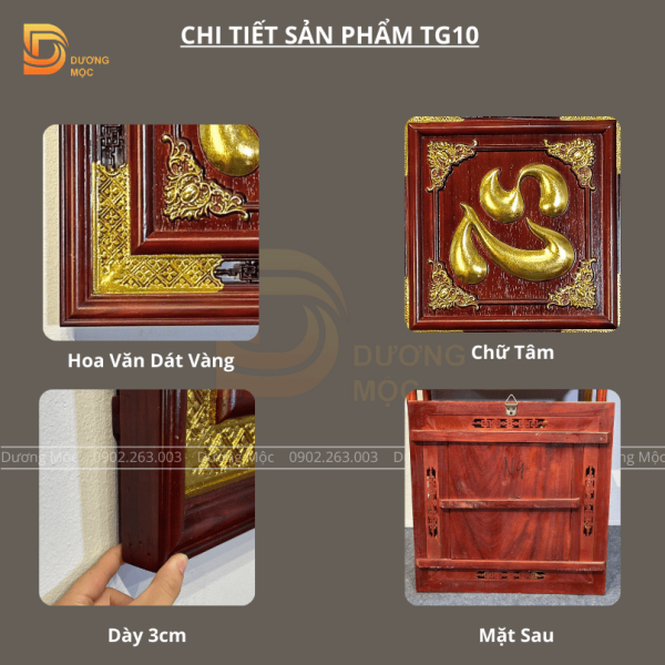 Tranh Chữ Tâm Gỗ Hương Dát Vàng TG10 - Ảnh 10