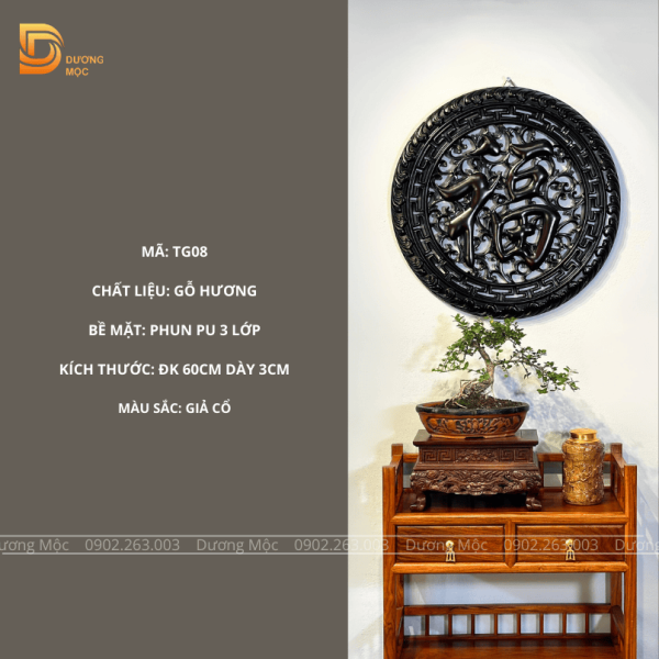 Tranh Tròn Gỗ Hương Chữ Phúc TG08 - Ảnh 2